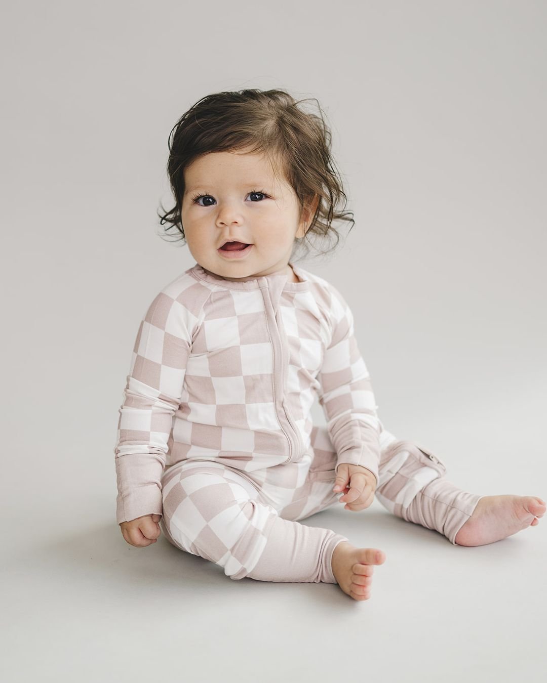 Bamboo Zip Romper - Latte Checkered