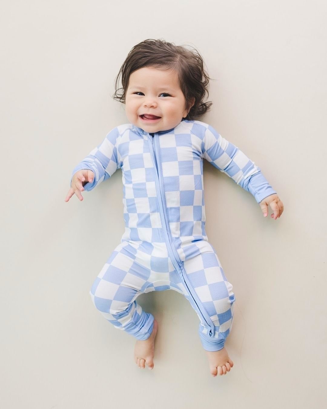 Bamboo Zip Romper - Blue Checkered