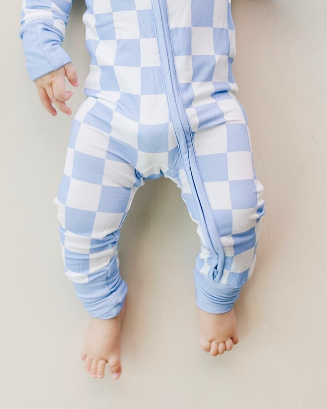 Bamboo Zip Romper - Blue Checkered