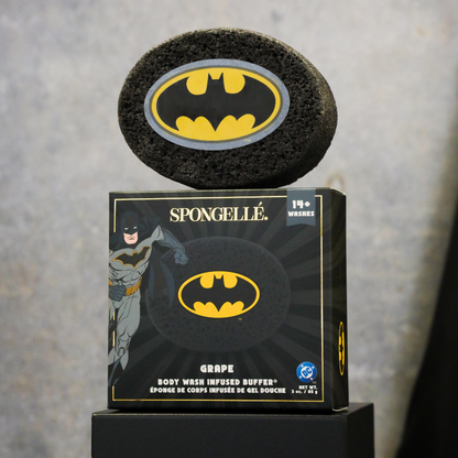 Spongellé Batman Grape body buffer, lifestyle photo