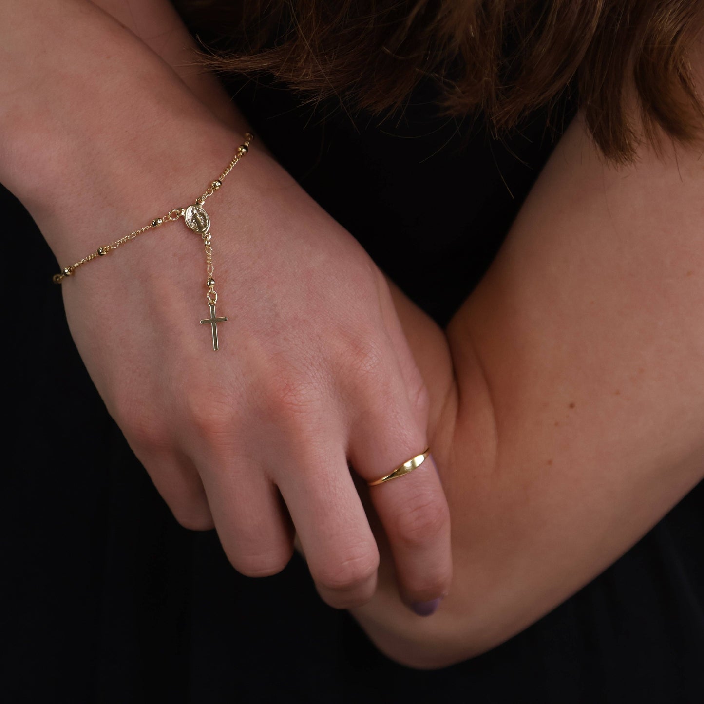 18k Gold Filled Figaro Rosary Bracelet