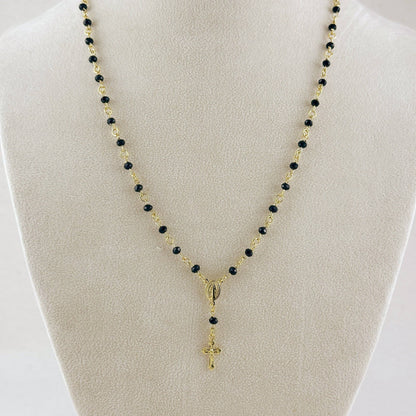 18k gold filled black crystal rosary necklace view 3