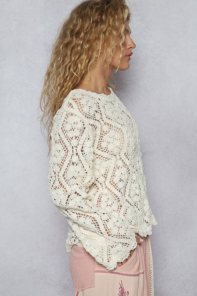 Open knitted crochet pullover sweater