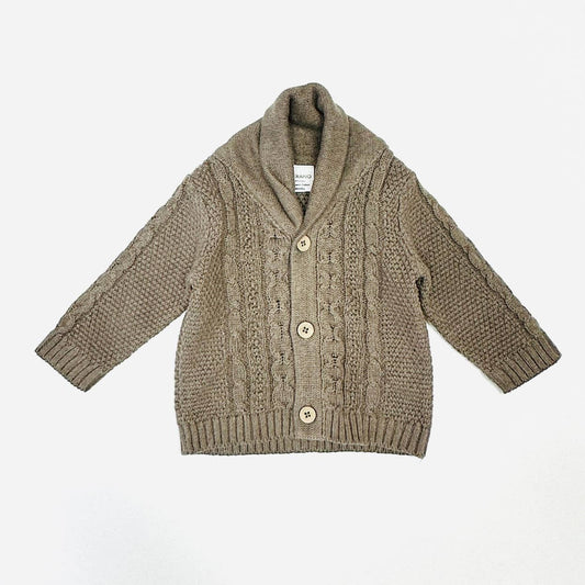 Shawl Collar Cable Knit Cardigan Sweater - Cocoa Heather