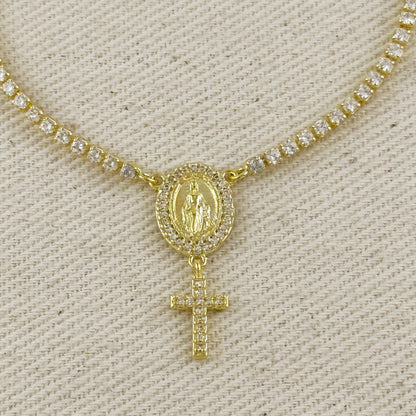 18k gold filled 2.0mm CZ rosary bracelet with Miraculous Mary medal view 3