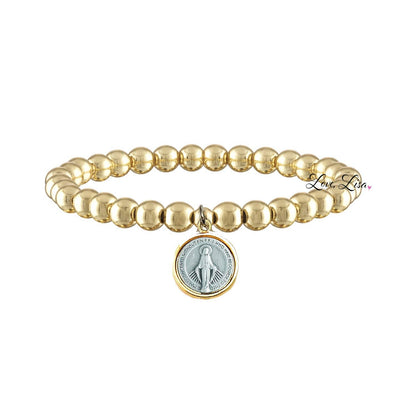 Our Lady of the Miraculous Medal Gold Stretch Bracelet & Prayer Card