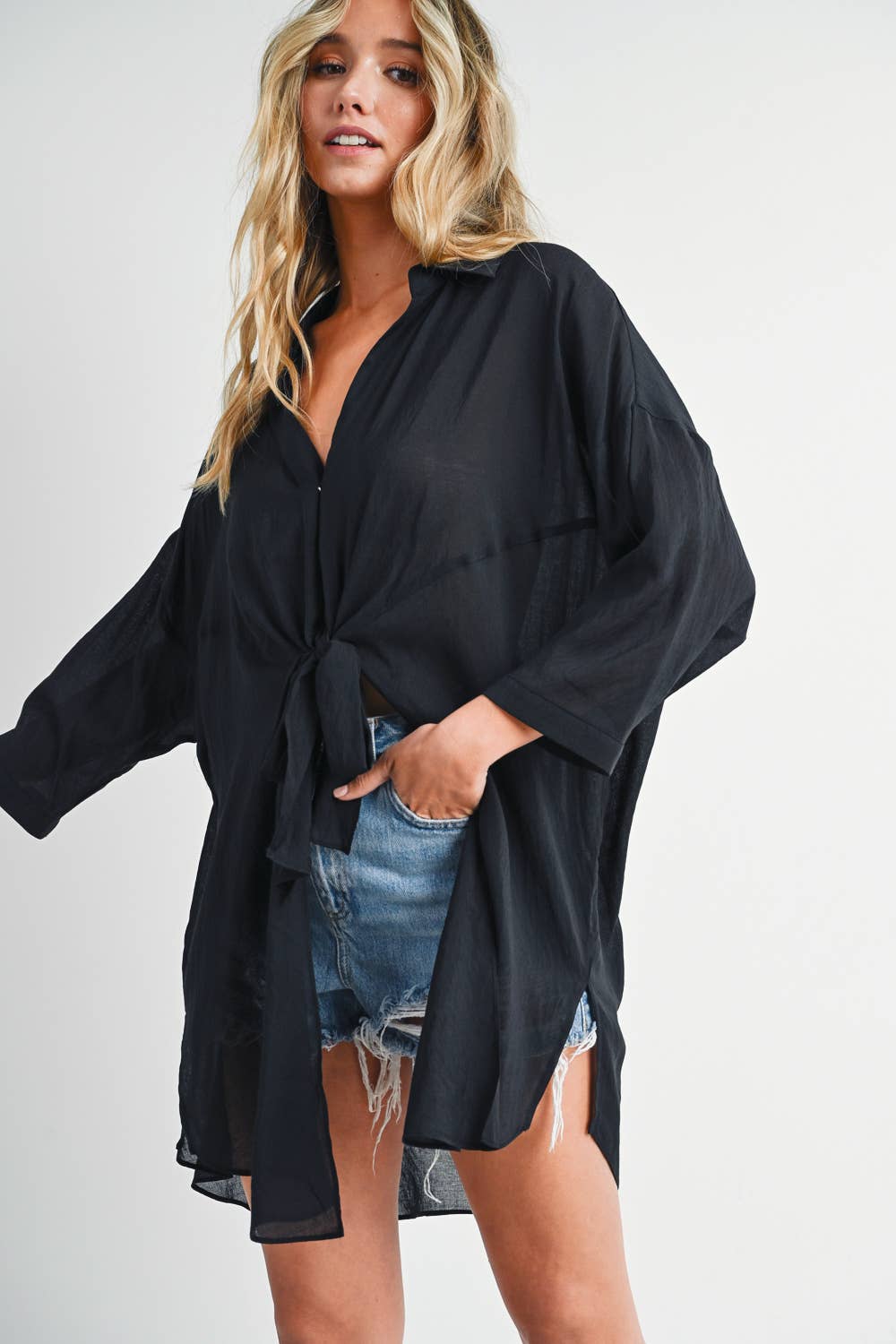 Tie-Front Dolphin Hem Tunic