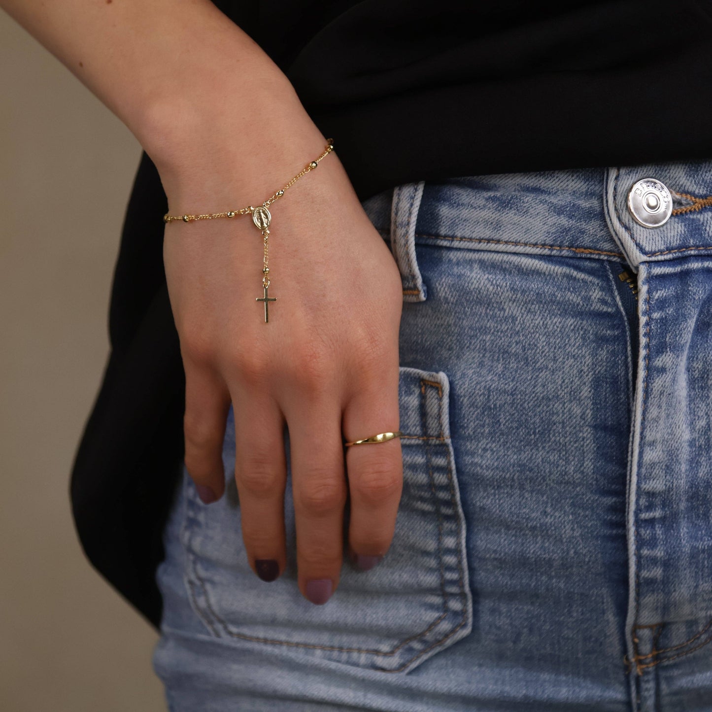 18k Gold Filled Figaro Rosary Bracelet