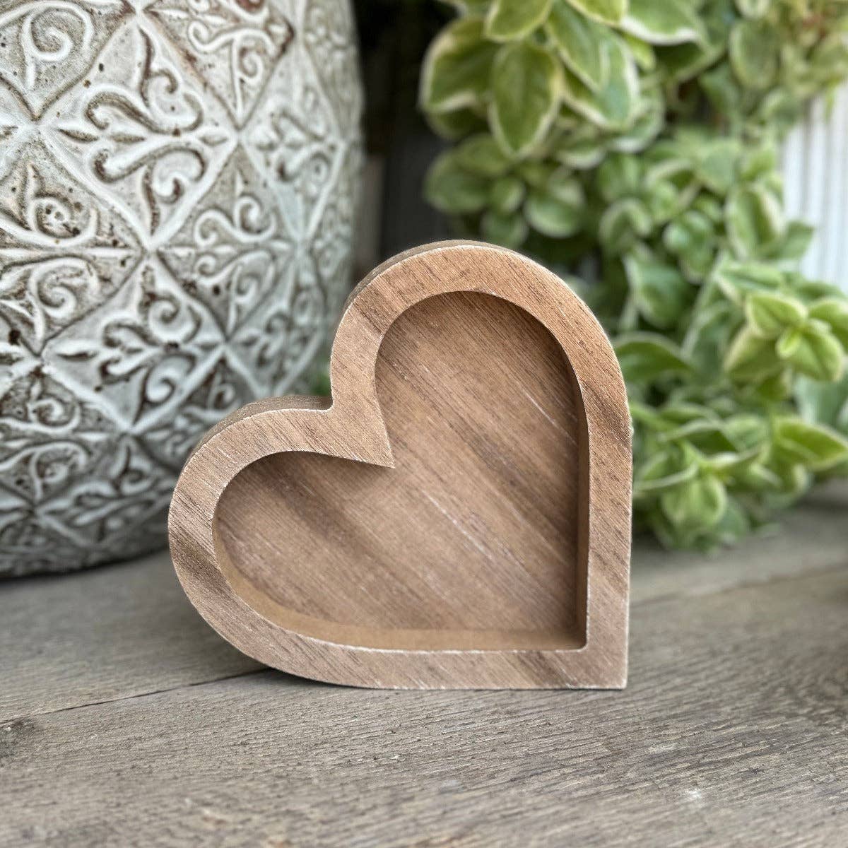 Wood Wash Heart Tray