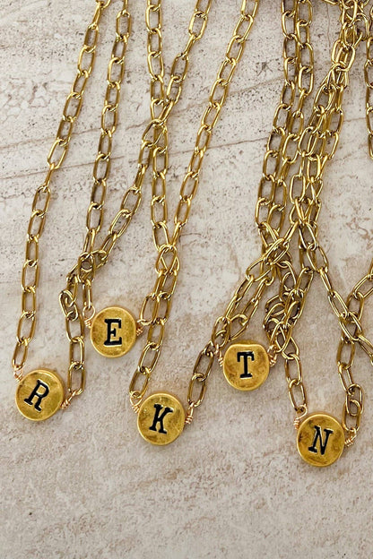 Circle Initial Pendant Necklace Gold