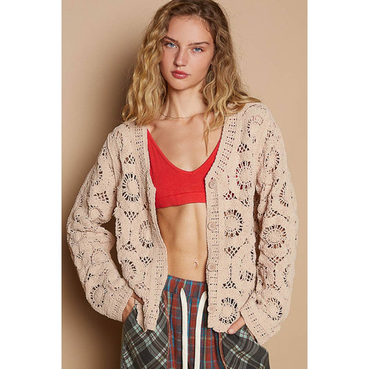 Open Knitted Crochet Cardigan - Mocha