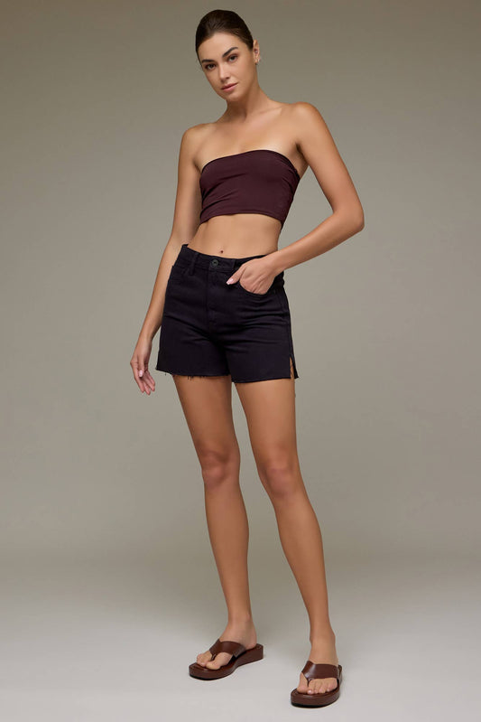 Black Side Slit Mom Shorts