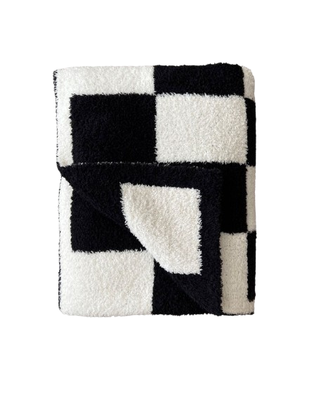 Checkered Plush Blanket - Black