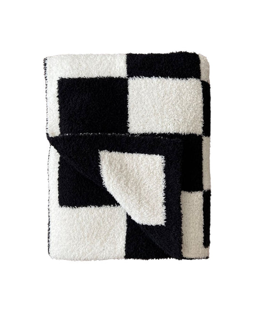 Checkered Plush Blanket - Black