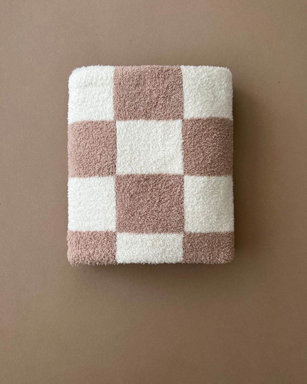 Checkered Plush Blanket - Latte