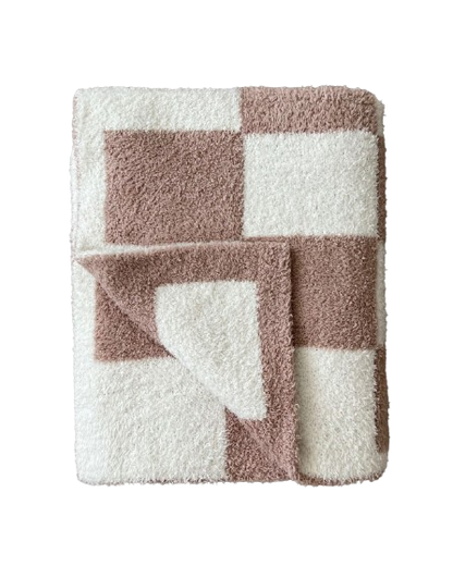 Checkered Plush Blanket - Latte