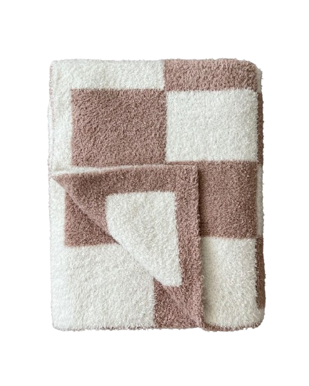 Checkered Plush Blanket - Latte