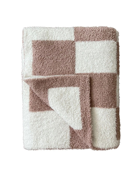 Checkered Plush Blanket - Latte