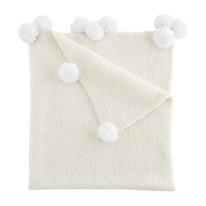 Chenille Pom Blanket - Ivory