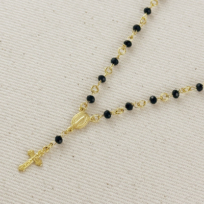 18k gold filled black crystal rosary necklace view 6