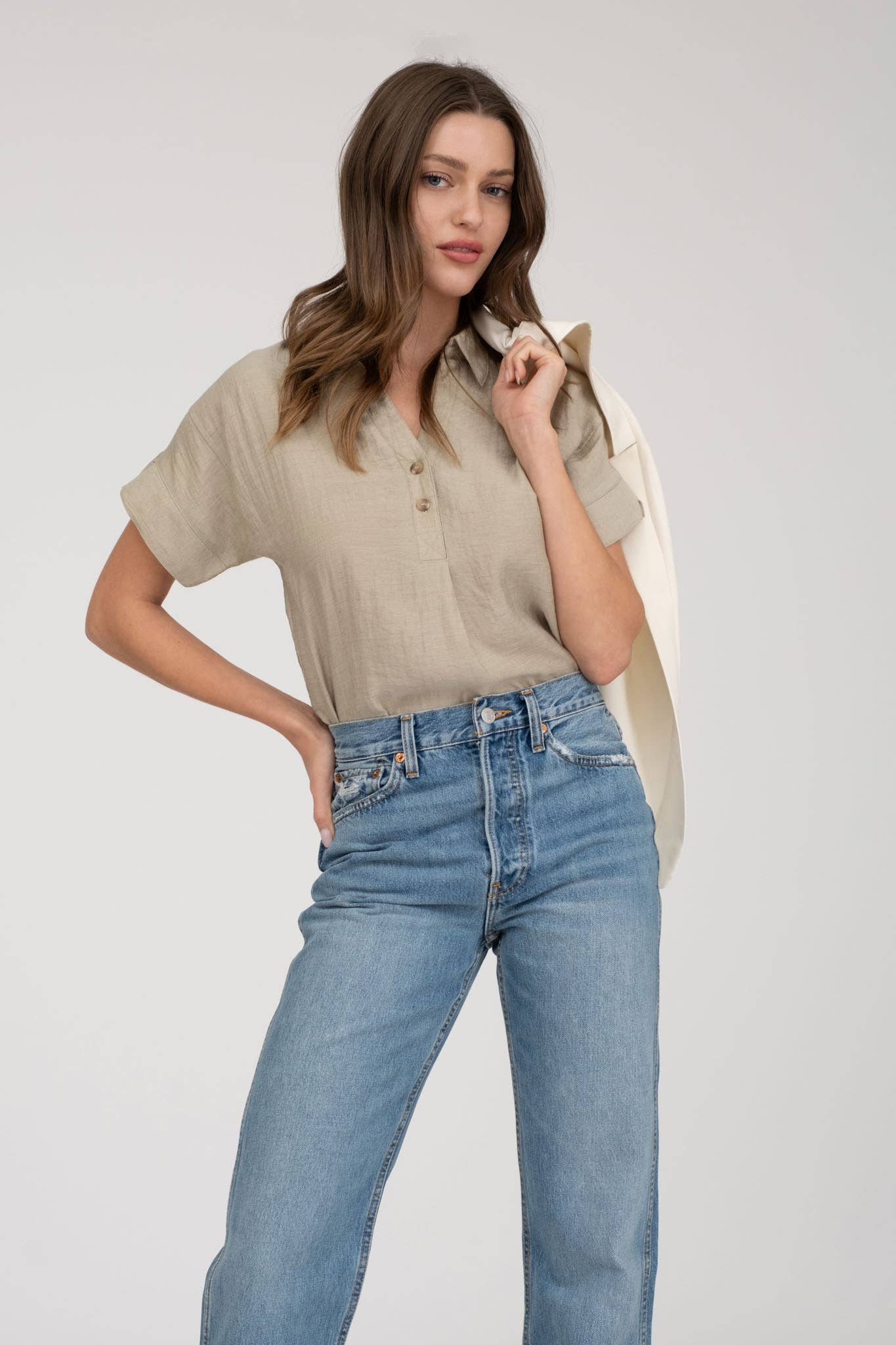 Collared Henley Short Sleeve Top