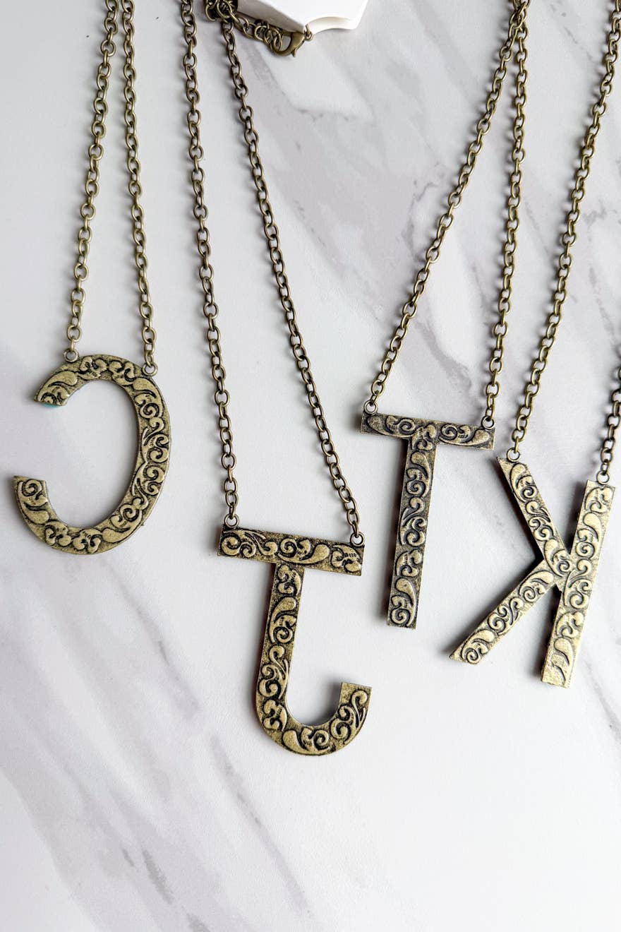 Blaze Initial Necklace- Bronze