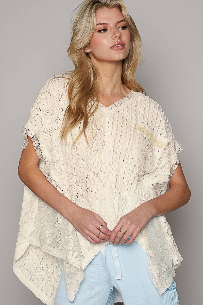 Oversized Lace Woven Top - Cream