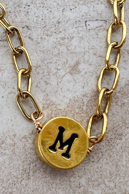 Circle Initial Pendant Necklace Gold