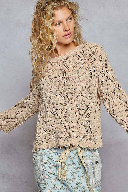 Open knitted crochet pullover sweater