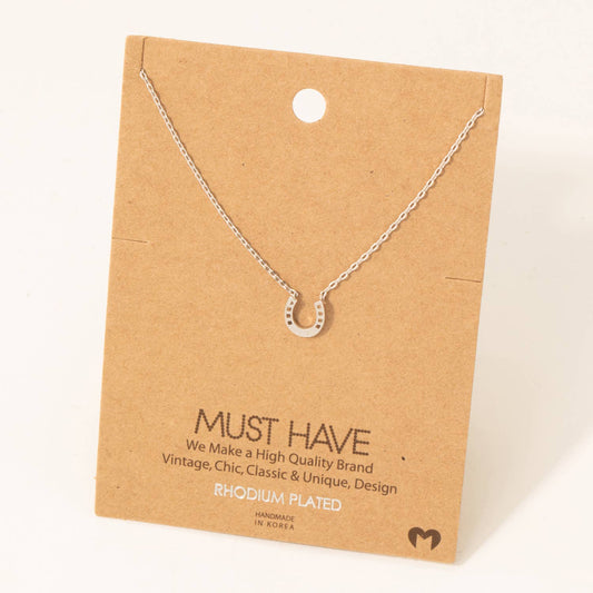 Mini Horseshoe Pendant Necklace - Silver