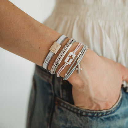 "Praise" Silver Cross with muted Pastels Hair Tie Bracelets