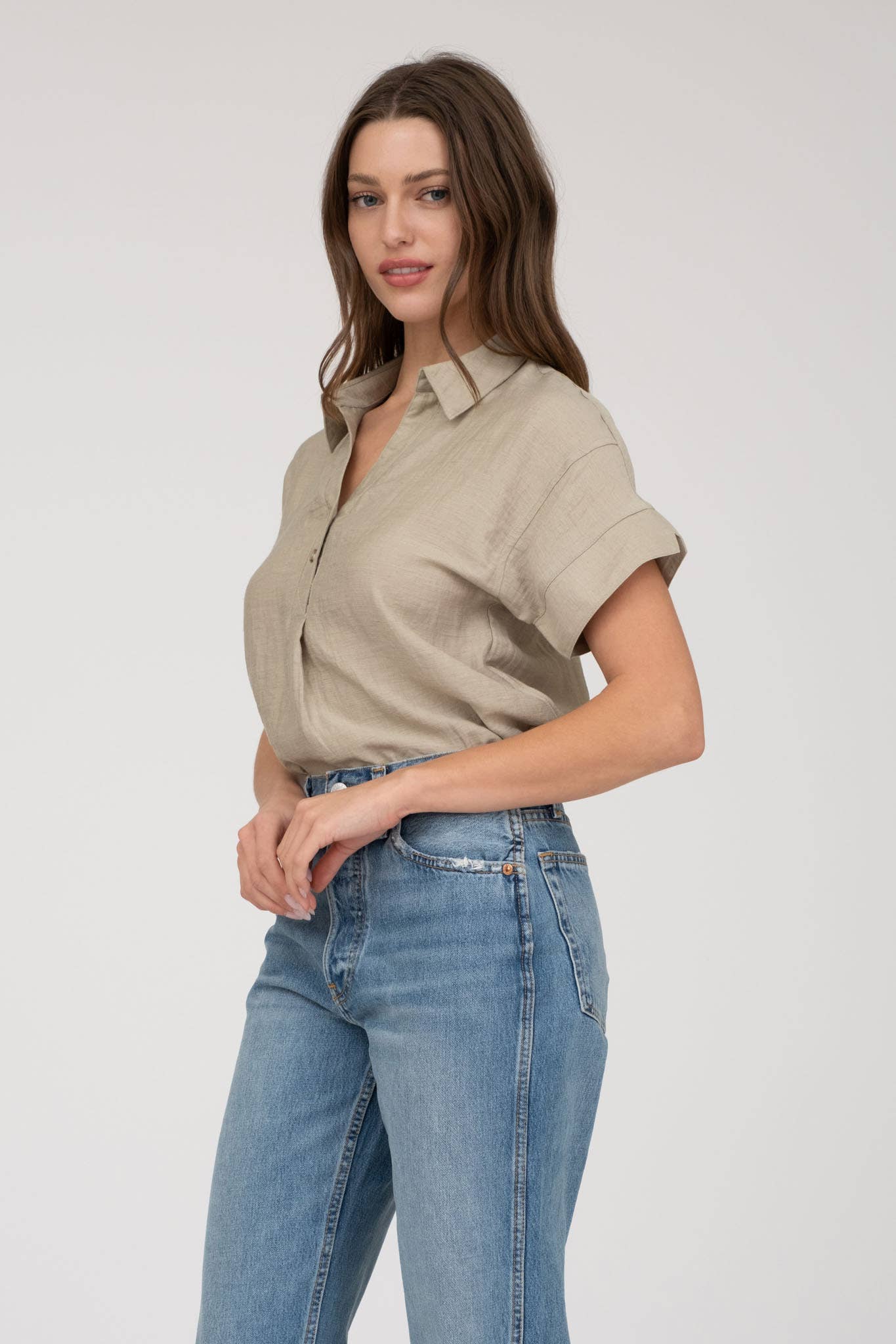 Collared Henley Short Sleeve Top