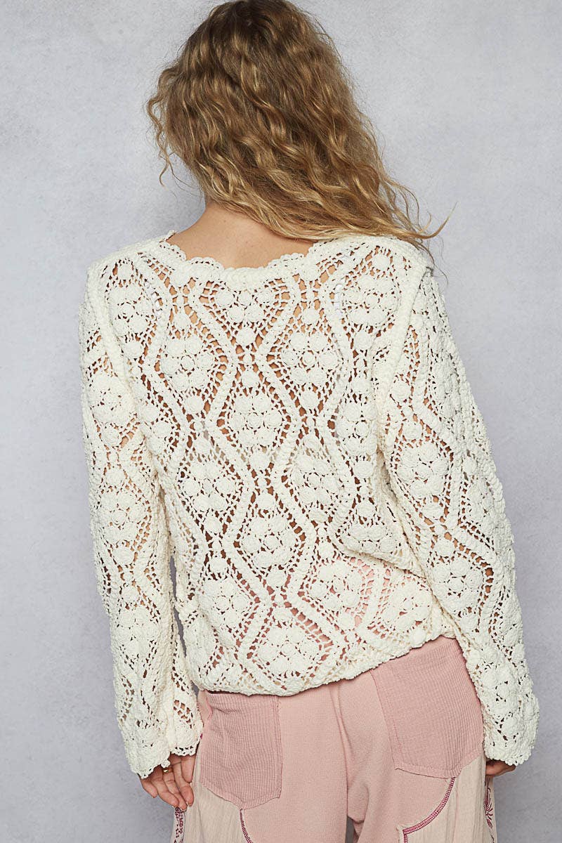 Open knitted crochet pullover sweater