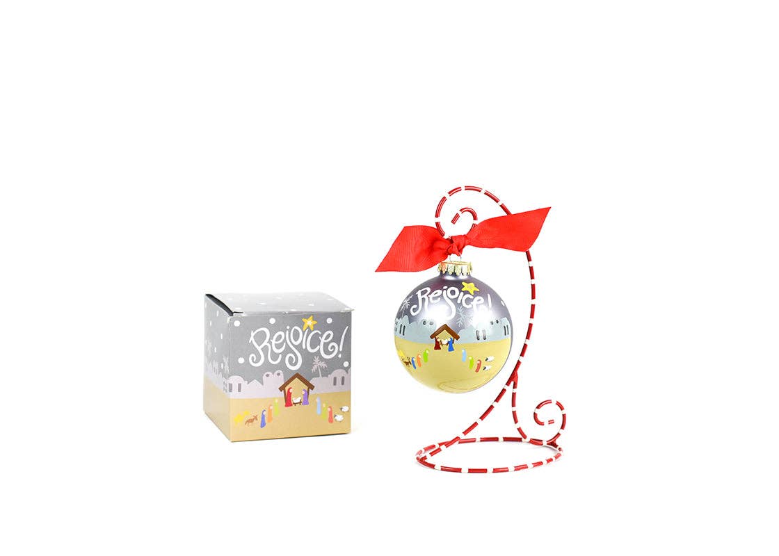 Rejoice Nativity Glass Ornament