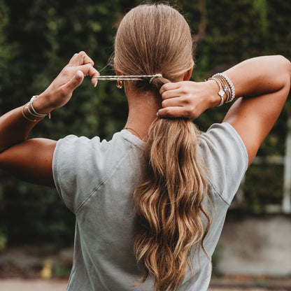 "Glimmer" Soft Pinks with Pearl and Gold Accent Hair Tie Bracelets