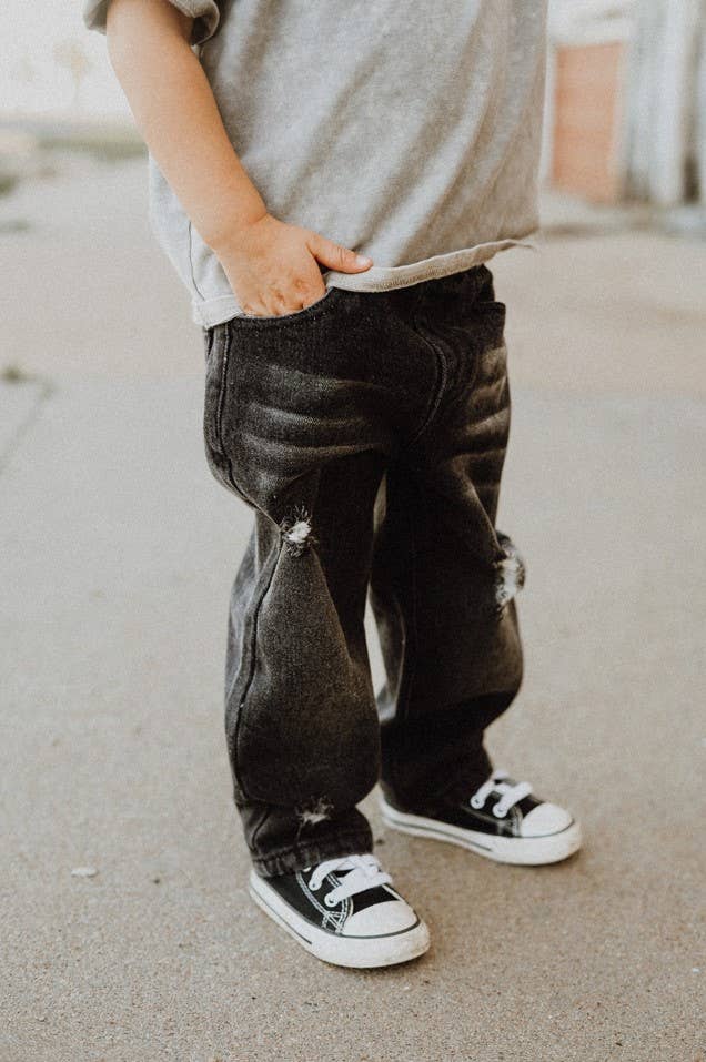 Relaxed Straight Acid Washed Jeans - Black