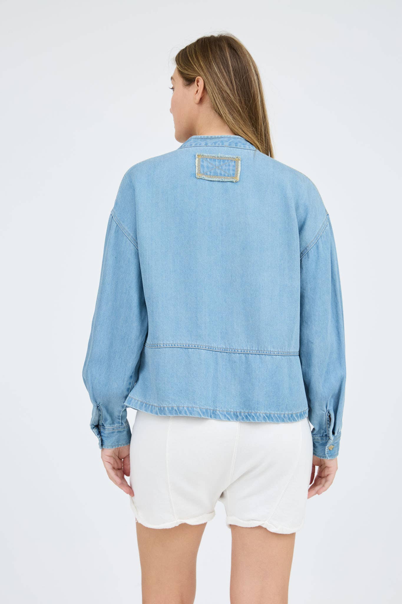 Denim Split Neck Top