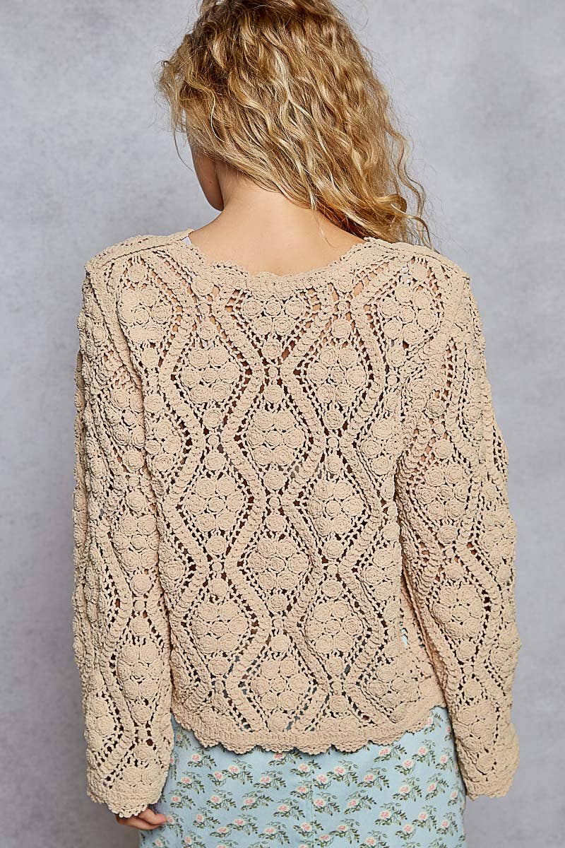 Open knitted crochet pullover sweater