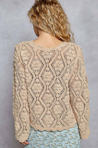 Open knitted crochet pullover sweater