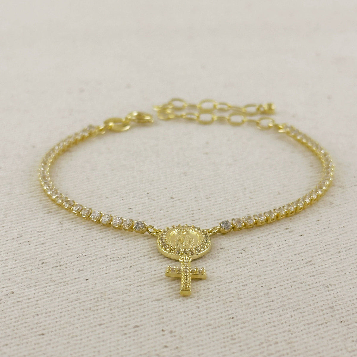 18k gold filled 2.0mm CZ rosary bracelet with Miraculous Mary medal view 6