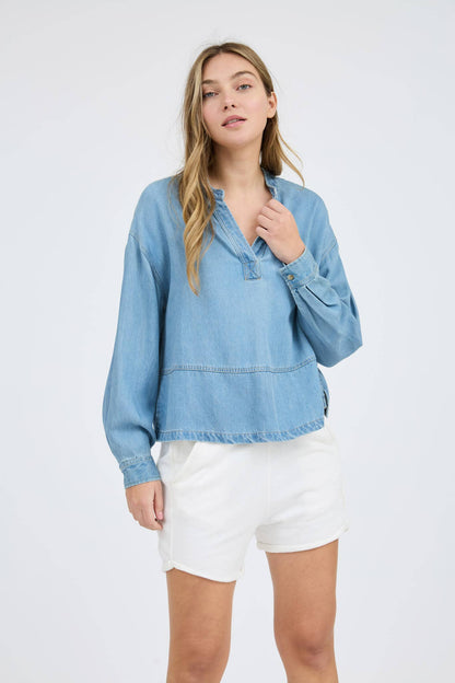 Denim Split Neck Top