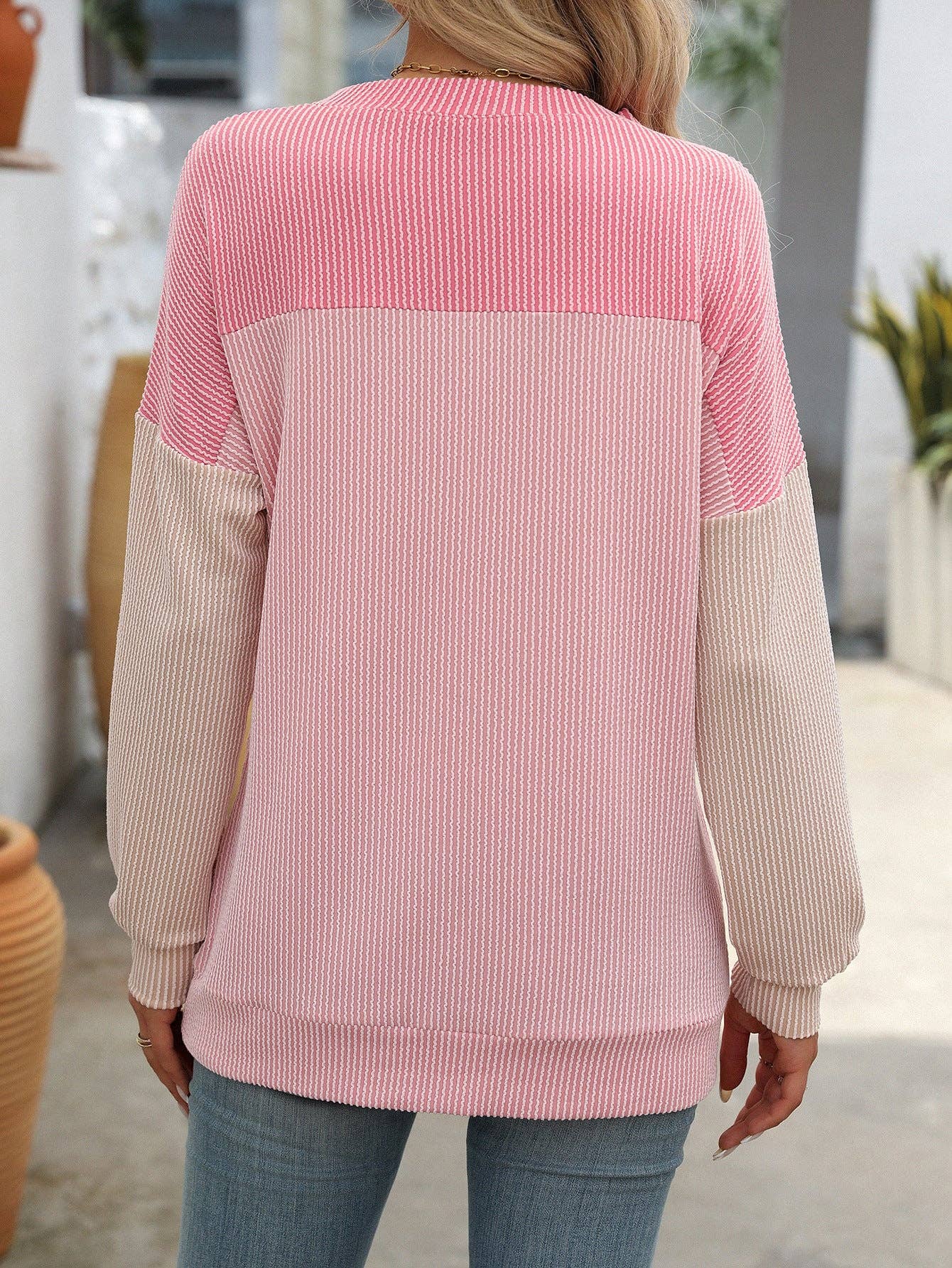 Twist Strip Color Block Long Sleeve