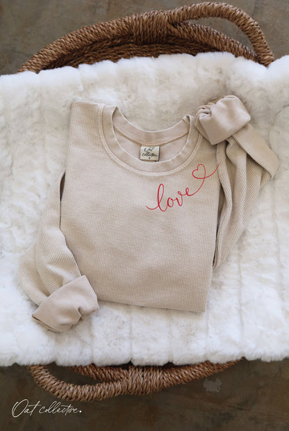 LOVE HEART NECKLINE Cropped Thermal Vintage Pullover