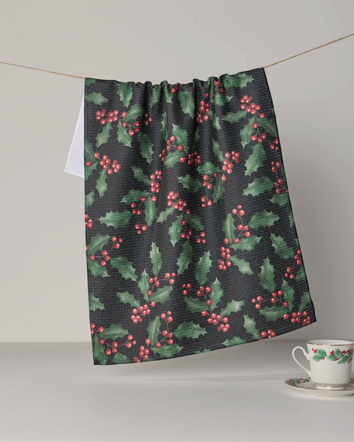 Geometry Holly Night Tea Towel | Pencie & Ginger