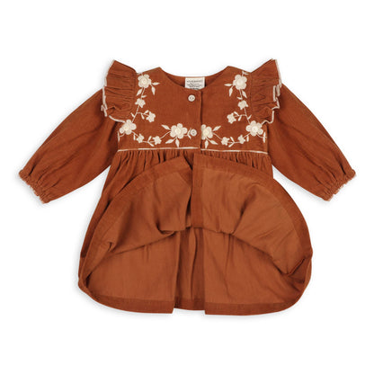 Floral Embroidered Corduroy Baby Dress