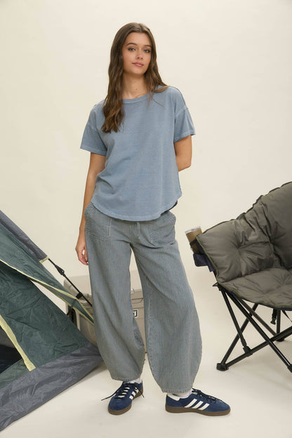 Striped Denim Draw String Pants