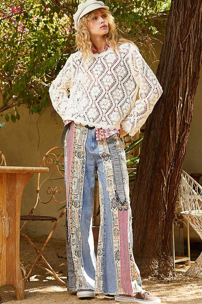 Open knitted crochet pullover sweater