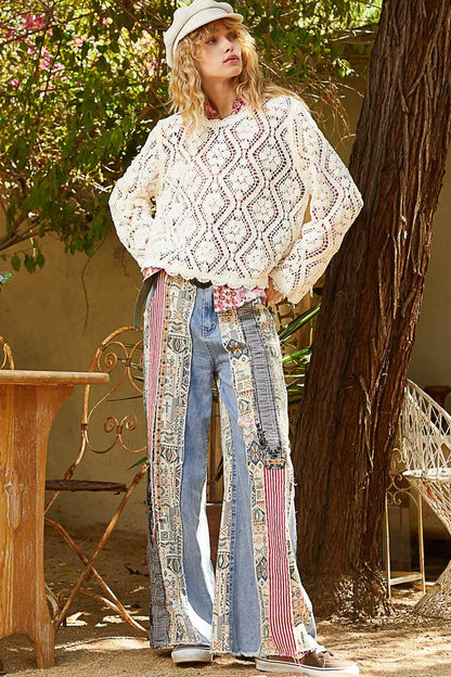 Open knitted crochet pullover sweater