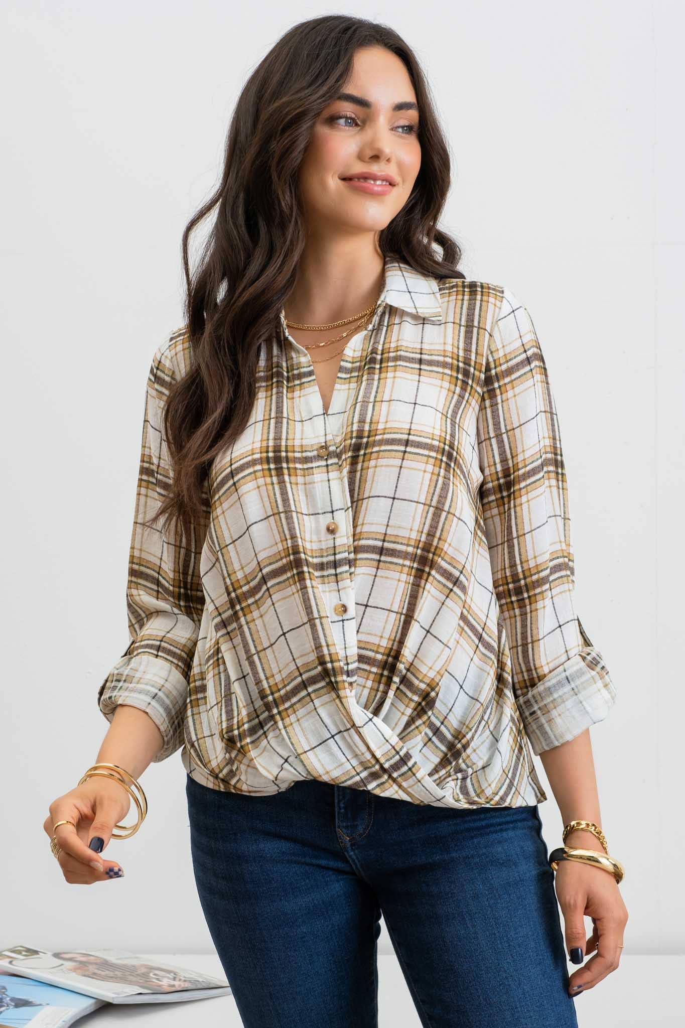 Plaid Twist Button Down