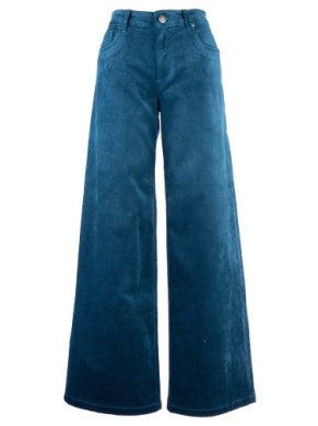 High Rise Wide Leg Clean Hem Jean - Teal